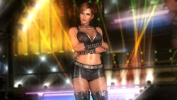 Rule 34 | 1girl, 3d, boots, breasts, collar, crossed arms, dark-skinned female, dark skin, dead or alive, dead or alive 5, female focus, fishnets, highres, jewelry, large breasts, leather, lisa hamilton, midriff, navel, necklace, official art, official wallpaper, ring, short hair, short shorts, shorts, solo, tecmo, wallpaper