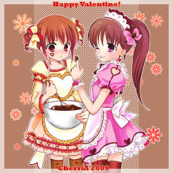 Rule 34 | 2girls, apron, bad id, bad pixiv id, blush, chocolate, chocolate making, chocolate on face, dated, english text, food, food on face, frown, happy valentine, heart, mixing bowl, multiple girls, sakuragi akira, thighhighs, tongue, tongue out, valentine, whisk, zettai ryouiki