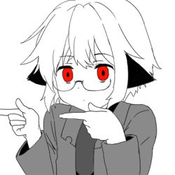 Rule 34 | 1girl, animal ears, animated, animated gif, bouncing, cat ears, chuunibyou demo koi ga shitai!, commentary, commentary request, english commentary, glasses, jacket, long sleeves, lowres, monochrome, original, red eyes, shirt, short hair, sidelocks, simple background, solo, sparkling daydream, spot color, unname, upper body