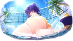 Rule 34 | 1girl, 2girls, absurdres, ass, ass focus, aviator sunglasses, azur lane, ball, beach, bikini, blue sky, breasts, butt crack, cloud, cloudy sky, day, eyewear on head, feet, fisheye, from behind, from below, full body, highres, in water, large breasts, lens flare, long hair, looking at viewer, looking back, manjuu (azur lane), multiple girls, no shoes, official alternate costume, orange eyes, outdoors, palm tree, partially submerged, pola (azur lane), pola (seaside coincidence) (azur lane), purple hair, red hair, skindentation, sky, smile, solo, solo focus, sunglasses, swimsuit, thick thighs, thighhighs, thighs, tree, twintails, volleyball (object), water, wet, white thighhighs, yellow bikini, yesui, zara (azur lane), zara (poolside coincidence) (azur lane)