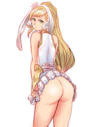 Rule 34 | 10s, 1girl, 2018, animal ears, ass, blonde hair, fake animal ears, fire emblem, fire emblem heroes, green eyes, highres, long hair, nintendo, no panties, pocari66, rabbit ears, sharena (fire emblem), sidelocks, simple background, solo, standing, thighs, white background