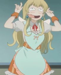 Rule 34 | 10s, 1girl, animated, animated gif, apron, bekki natsumi, dress, earrings, heart, jewelry, long hair, no-rin, tongue, tongue out