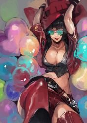 Rule 34 | 1girl, arms up, belt, blunt bangs, boots, breasts, glasses, gloves, green-tinted eyewear, green-tinted glasses, guilty gear, guilty gear strive, hat, hyakuhachi (over3), i-no, jacket, large breasts, midriff, mole, mole above mouth, red hat, red jacket, red lips, red shorts, red thighhighs, shorts, sunglasses, thigh boots, thighhighs, tinted eyewear, venus symbol, witch hat
