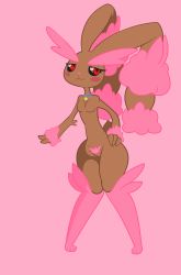 Rule 34 | 1girl, absurdres, alternate color, animal ears, animal hands, black sclera, blush, breasts, collar, colored sclera, creatures (company), deadxqueen, female pubic hair, furry, furry female, game freak, gen 4 pokemon, hand on own hip, heart, highres, knees together feet apart, lopunny, nintendo, no nipples, nude, pink background, pokemon, pokemon (creature), pokemon dppt, pubic hair, pussy, rabbit ears, rabbit tail, red eyes, shiny pokemon, simple background, small breasts, smile, solo, standing, tail, uncensored
