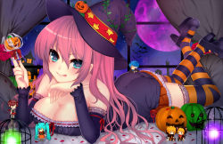 Rule 34 | 1girl, :p, bad id, bad nicoseiga id, bare shoulders, bat (animal), birdcage, blue eyes, blush, breasts, cage, character doll, cleavage, collarbone, curtains, detached sleeves, food-themed hair ornament, full moon, hair ornament, halloween, hat, hat ribbon, hatsune miku, head rest, holding, jack-o&#039;-lantern, kaenbyou rin, kagamine len, kagamine rin, kaito (vocaloid), large breasts, long hair, looking at viewer, lying, megurine luka, meiko (vocaloid), mi (liki1020), moon, on stomach, petals, pillow, pink hair, pumpkin, pumpkin hair ornament, purple moon, resized, ribbon, skirt, solo, star (symbol), striped clothes, striped thighhighs, thighhighs, tongue, tongue out, touhou, vocaloid, window, witch hat