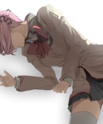 Rule 34 | 10s, 1girl, bad id, hossi, kaname madoka, lying, mahou shoujo madoka magica, mahou shoujo madoka magica (anime), on side, pink hair, school uniform, short hair, short twintails, solo, thighhighs, twintails, zettai ryouiki