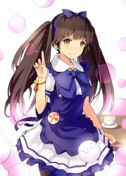 Rule 34 | 1girl, bad id, bad pixiv id, brown eyes, brown hair, hairband, index finger raised, jojofon, long hair, looking at viewer, original, pointing, pointing up, school uniform, smile, solo, twintails