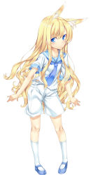 Rule 34 | 1girl, blonde hair, blue eyes, ichijou hitoshi, long hair, original, rokka-chan (ichijou hitoshi), sailor, shorts, simple background, solo, very long hair