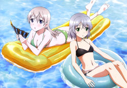 Rule 34 | 2girls, absurdres, afloat, ass, barefoot, bikini, breasts, cleavage, eila ilmatar juutilainen, feet, highres, inflatable raft, innertube, long hair, medium breasts, multiple girls, official art, partially submerged, sanya v. litvyak, small breasts, soles, strike witches, swim ring, swimsuit, tarot, toes, wet, world witches series