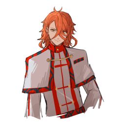 Rule 34 | 1boy, closed mouth, earrings, fire emblem, fire emblem engage, gold earrings, highres, jewelry, looking to the side, merylemons, nintendo, orange hair, pandreo (fire emblem), priest, red trim, robe, upper body, white robe