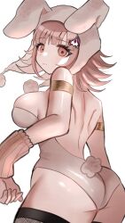 1girl animal_ears ass bare_shoulders breasts danganronpa_(series) danganronpa_2:_goodbye_despair fake_animal_ears fishnet_thighhighs fishnets galaga hair_ornament highres ikemen&#039;na_ore-shi large_breasts leotard looking_at_viewer medium_hair nanami_chiaki playboy_bunny rabbit_ears rabbit_tail solo spaceship_hair_ornament strapless strapless_leotard tail thighhighs