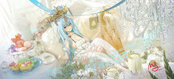Rule 34 | + +, 1girl, absurdres, alternate breast size, alternate costume, artist name, azur lane, blue eyes, blue hair, blue nails, book, breasts, champagne (azur lane), chandelier, cleavage, cross hair ornament, crown, cup, dated, dress, floating, floating object, flower, food, full body, hair ornament, highres, holding, holding book, long hair, looking at viewer, macaron, medium breasts, mr-mc, musical note, musical note print, nail polish, pink flower, see-through, smile, solo, tiered tray, very long hair, white dress, white flower