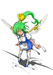 Rule 34 | 1girl, anna miller, breasts, daiyousei, dress, female focus, full body, green eyes, green hair, highres, mersoleil03, side ponytail, solo, standing, thighhighs, touhou, waitress, white background, white thighhighs, wings