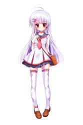 Rule 34 | 1girl, bag, bracelet, crescent, crescent hair ornament, dress, full body, hair ornament, highres, ichi rin, jewelry, long hair, looking at viewer, original, pink eyes, shoes, short dress, shoulder bag, simple background, sleeveless, sleeveless dress, solo, standing, thighhighs, white hair, white thighhighs, zettai ryouiki