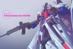 Rule 34 | assault rifle, char&#039;s counterattack, character name, commentary request, concept art, gradient background, gun, gundam, machinery, mecha, mecha focus, mobile suit, nenchi, no humans, re-gz custom, rifle, robot, science fiction, suppressor, weapon