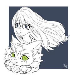 Rule 34 | 1girl, cat, digimon, digimon (creature), glasses, green eyes, long hair, meicoomon, mochizuki meiko