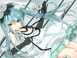 Rule 34 | 10s, 1girl, 2012, aqua eyes, aqua hair, artist name, character name, dated, dress, elbow gloves, gloves, haruma (high drop), hatsune miku, jewelry, long hair, necklace, rimi (117412107), smile, solo, twintails, vocaloid