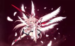 Rule 34 | 1girl, angel, feathers, highres, holding, holding sword, holding weapon, long hair, mecha musume, multiple wings, non-web source, pink hair, robot ears, seraph, solo, sword, tateha (marvelous grace), very long hair, wallpaper, weapon, wings