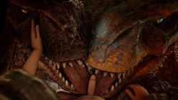 Rule 34 | 1boy, 2others, 3d, ambiguous gender, animated, bestiality, brute tigrex, dragon, epilepsy warning, fellatio, green eyes, ivorylagiacrus, licking, monster hunter (series), multiple others, oral, penis, pov, scales, sharp teeth, slit pupils, sound, source filmmaker (medium), teeth, tigrex, tongue, tongue out, uncensored, video, yellow eyes