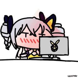Rule 34 | 1girl, animated, animated gif, blush, bronya zaychik, computer, computer mouse, drill hair, keyboard (computer), lowres, seseren, twin drills