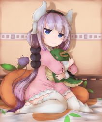 Rule 34 | 10s, 1girl, absurdres, beads, black hairband, blue eyes, blunt bangs, dragon girl, dragon horns, dragon tail, dress, female focus, full body, hair beads, hair ornament, hairband, highres, horns, indoors, kanna kamui, kobayashi-san chi no maidragon, lolita fashion, long hair, looking at viewer, md5 mismatch, monster girl, pink dress, resolution mismatch, short dress, shunter, silver hair, sitting, solo, source smaller, stuffed toy, tail, thighhighs, toeless legwear, toes, twintails, wariza, white thighhighs