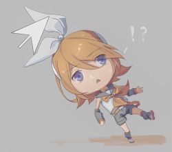 Rule 34 | !?, arm warmers, bad id, bad twitter id, bare shoulders, blonde hair, blue eyes, bow, chibi, collar, collared shirt, commentary, confused, crop top, cursor, falling, grey background, grey collar, grey shorts, grey sleeves, hair bow, kagamine rin, leg warmers, neckerchief, pulling, sailor collar, school uniform, shirt, short hair, short shorts, shorts, sleeveless, sleeveless shirt, solo, sweat, triangle mouth, vocaloid, white bow, white shirt, wounds404, yellow neckerchief