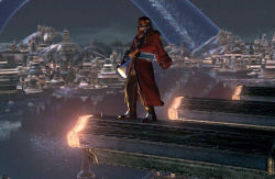 Rule 34 | 00s, 1boy, auron, city, final fantasy, final fantasy x, male focus, night, official art, solo, standing, sunglasses, water
