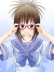 Rule 34 | adjusting eyewear, bad id, bad pixiv id, brown hair, glasses, grin, mazakura senju, original, school uniform, smile