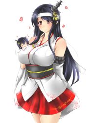 Rule 34 | 10s, 2girls, bare shoulders, black hair, blush, breasts, detached sleeves, en (paorasuteki), floral print, fusou (kancolle), hair ornament, hairband, headband, highres, japanese clothes, kantai collection, large breasts, long hair, multiple girls, nontraditional miko, red eyes, remodel (kantai collection), short hair, skirt, smile, standing, yamashiro (kancolle)