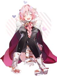 Rule 34 | 1boy, androgynous, astolfo (fate), bad id, bad pixiv id, black bow, bow, braid, cape, fang, fate/apocrypha, fate/grand order, fate (series), garter straps, hair ribbon, hiiragi mina, male focus, multicolored hair, open mouth, pink hair, ribbon, single braid, smile, solo, streaked hair, trap