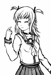 Rule 34 | 10s, 1girl, angel beats!, choker, closed eyes, drawfag, greyscale, long hair, monochrome, pleated skirt, pointing, pointing at self, school uniform, serafuku, short twintails, skirt, twintails, two side up, yui (angel beats!)