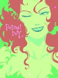 Rule 34 | 1girl, bad id, bad pixiv id, batman (series), character name, close-up, colored skin, dc comics, female focus, green skin, green theme, high contrast, lipstick, makeup, monster girl, one eye closed, plant girl, poison ivy, red hair, smile, solo, wearing plant, wink