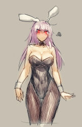 Rule 34 | 1girl, @ @, animal ears, bare arms, bare shoulders, black pantyhose, breasts, cleavage, collarbone, cowboy shot, detached collar, female focus, highres, large breasts, leotard, long hair, looking at viewer, melon22, pantyhose, playboy bunny, purple hair, rabbit ears, rabbit girl, red eyes, reisen udongein inaba, solo, squiggle, touhou, very long hair, wrist cuffs