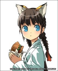 Rule 34 | 1girl, animal ears, animated, animated gif, blinking, braid, burger, cat ears, djmax, djmax portable, e10, eating, food, lowres, outside border, solo, twin braids