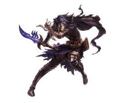 Rule 34 | 10s, 1boy, armor, bandages, belt, black hair, boots, granblue fantasy, long hair, male focus, scarf, solo, standing, sword, torn clothes, torn scarf, weapon, zehek (granblue fantasy)