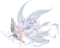 Rule 34 | 1girl, aircraft, airplane, albion (azur lane), arrow (projectile), azur lane, bare shoulders, barefoot, blue eyes, blue hair, bow (weapon), breasts, bridal gauntlets, bug, butterfly, butterfly wings, cleavage, elf, full body, gold trim, highres, holding, holding weapon, insect, insect wings, large breasts, leaning forward, leg up, long hair, looking at viewer, midriff, navel, ng jie, official art, pointy ears, see-through, skirt, skirt hold, sleeveless, solo, stomach, thighs, toes, transparent background, weapon, wings