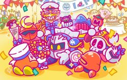 Rule 34 | 1up, 6+boys, axe knight (kirby), banner, bird, blade knight, bouquet, bow, box, cake, cape, captain vul, commentary request, confetti, fake horns, flower, flying sweatdrops, food, gift, gift box, gloves, hat, helmet, horned helmet, invincible candy, javelin knight, kirby, kirby (series), mace knight, male focus, mask, maxim tomato, meta knight, multiple boys, nintendo, official art, parfait, peaked cap, pennant, sailor hat, shoulder pads, sparkle, sparkling eyes, sword knight, trident knight, waddle dee, white gloves