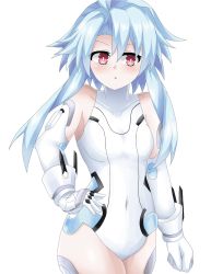 Rule 34 | bare shoulders, blanc (neptunia), blue hair, bodysuit, breasts, gloves, highres, long hair, matrixjudge, neptune (series), open mouth, red eyes, small breasts, thighs, white heart (neptunia)