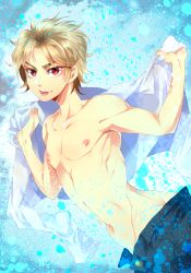 Rule 34 | 1boy, :p, bad id, bad pixiv id, blonde hair, dio brando, jojo no kimyou na bouken, male focus, red eyes, sanadanobusige, topless male, slit pupils, solo, tongue, tongue out, aged down