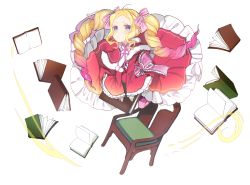 Rule 34 | 10s, 1girl, beatrice (re:zero), blonde hair, blue eyes, blush, book, bow, capelet, chair, closed mouth, crown, dress, drill hair, floating, floating book, floating object, frills, full body, fur trim, furrowed brow, gradient hair, hair ribbon, highres, km (kyoma0), levitation, long hair, long sleeves, looking at viewer, magic, mini crown, multicolored hair, open book, pantyhose, pink hair, pink ribbon, pom pom (clothes), re:zero kara hajimeru isekai seikatsu, ribbon, sidelocks, solo, striped clothes, striped pantyhose, striped ribbon, symbol-shaped pupils, twin drills, twintails, twitter username, two-tone hair, white background, wide sleeves