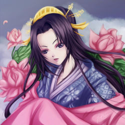 Rule 34 | 1girl, flower, japanese clothes, kimono, long hair, naruto, naruto (series), nomura hayashi, sky, solo, source request, uchiha mikoto