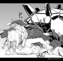 Rule 34 | 1girl, animal ears, arknights, bestiality, blush, bottomless, breasts, choker, from behind, grabbing, greyscale, highres, implied sex, lion ears, lying, monochrome, monster, no pants, on ground, on stomach, originium slug (arknights), ponytail, rape, shirt, siege (arknights), snail, solo, sweat, tentacle grab, tentacle sex, tentacles, ymayma00ss, yom (ymayma00ss)