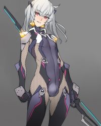 Rule 34 | 00s, 1boy, androgynous, ban! (bansankan), bodysuit, bulge, character request, highres, homare nao, male focus, red eyes, silver hair, solo, taimanin (series), taimanin asagi, trap