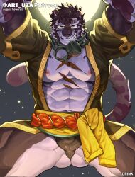 Rule 34 | 1boy, abs, animal ears, bara, bare pectorals, black male underwear, briefs, bulge peek, full moon, furry, furry male, gluteal fold, grey fur, grin, highres, large pectorals, latex underwear, looking at viewer, male focus, male underwear, mature male, moon, muscular, muscular male, navel, night, night sky, nipples, official alternate costume, paid reward available, pectorals, pov, scar, scar on chest, sdorica, seductive smile, short hair, sky, smile, solo, stomach, taker pov, thick eyebrows, thick thighs, thighs, tiger boy, tiger ears, underwear, uza (hellme), yao (sdorica)