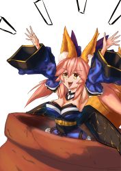 Rule 34 | 1girl, ^^^, absurdres, animal ear fluff, animal ears, armpits, artist request, blue bow, blue kimono, blue ribbon, bow, breasts, cleavage, detached collar, fate/extella, fate/extra, fate/extra ccc, fate/grand order, fate (series), fox ears, fox girl, fox tail, hair bow, hair ribbon, highres, japanese clothes, kimono, large breasts, meme, open mouth, pink hair, ribbon, simple background, solo, split ponytail, tail, tamamo (fate), tamamo no mae (fate/extra), white background, yellow eyes