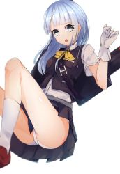 Rule 34 | 10s, 1girl, blue eyes, blue hair, gin00, gloves, hatsukaze (kancolle), highres, kantai collection, long hair, matching hair/eyes, open mouth, panties, school uniform, skirt, solo, underwear
