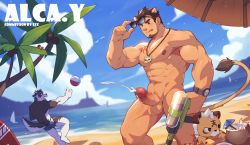Rule 34 | 2boys, :q, abs, absurdres, alca (wakatanka4), animal ears, bara, beach, beard, black-framed eyewear, black hair, black male swimwear, black swim briefs, blush, commission, completely nude, contrapposto, cum, dark-skinned male, dark skin, day, ejaculation, erection, extra ears, unworn eyewear, facial hair, goatee, gyee, handsfree ejaculation, highres, holding, holding water gun, horkeu kamui, large pectorals, leg hair, lion boy, lion ears, lion tail, looking at viewer, male focus, male pubic hair, male swimwear, mature male, multiple boys, muscular, muscular male, navel, navel hair, nipples, nude, original, pectorals, penis, projectile cum, pubic hair, sand, short hair, sideburns, stomach, stubble, sunglasses, sunlight, swim briefs, swimsuit, tail, thick eyebrows, thighs, tokyo houkago summoners, tongue, tongue out, uncensored, undercut, veins, veiny penis, water gun, zixiong zix