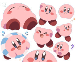 Rule 34 | ?, angry, blush stickers, closed mouth, confused, dot mouth, happy, innertube, kirby, kirby (series), multiple views, nintendo, no humans, one eye closed, open mouth, roku (rokkrn), sleeping, star (symbol), striped innertube, swim ring, waving, white background