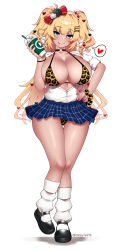 Rule 34 | 1girl, :p, absurdres, akai haato, alternate breast size, alternate costume, alternate skin color, amesuku gyaru, animal print, bikini, bikini under clothes, black choker, black footwear, blonde hair, blue eyes, blue skirt, blush, breasts, breasts out, choker, cleavage, commentary, dark-skinned female, dark skin, drink, english commentary, flower, full body, gyaru, hair flower, hair ornament, hairclip, hand on own hip, heart, heart hair ornament, highres, holding, holding drink, hololive, honeymelon, huge breasts, kogal, leopard print, long hair, looking ahead, looking at viewer, loose socks, mary janes, microskirt, nail polish, open clothes, open shirt, partially unbuttoned, pink nails, plaid, plaid skirt, pleated skirt, school uniform, shadow, shirt, shoes, simple background, skirt, sleeves rolled up, socks, solo, spoken heart, standing, standing on one leg, straight-on, swimsuit, thighs, tongue, tongue out, twitter logo, twitter username, two side up, virtual youtuber, white background, white shirt, white socks, wristband, x hair ornament, yellow bikini
