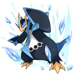 Rule 34 | blue eyes, closed mouth, commentary request, creatures (company), empoleon, full body, game freak, gen 4 pokemon, highres, ice shard, legs apart, looking at viewer, nintendo, no humans, pokemon, pokemon (creature), poyo party, solo